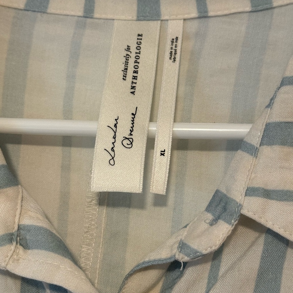 Anthropologie LouLou Avenue Blue and White Striped Shirt with Leopard -XL - Picture 2 of 5